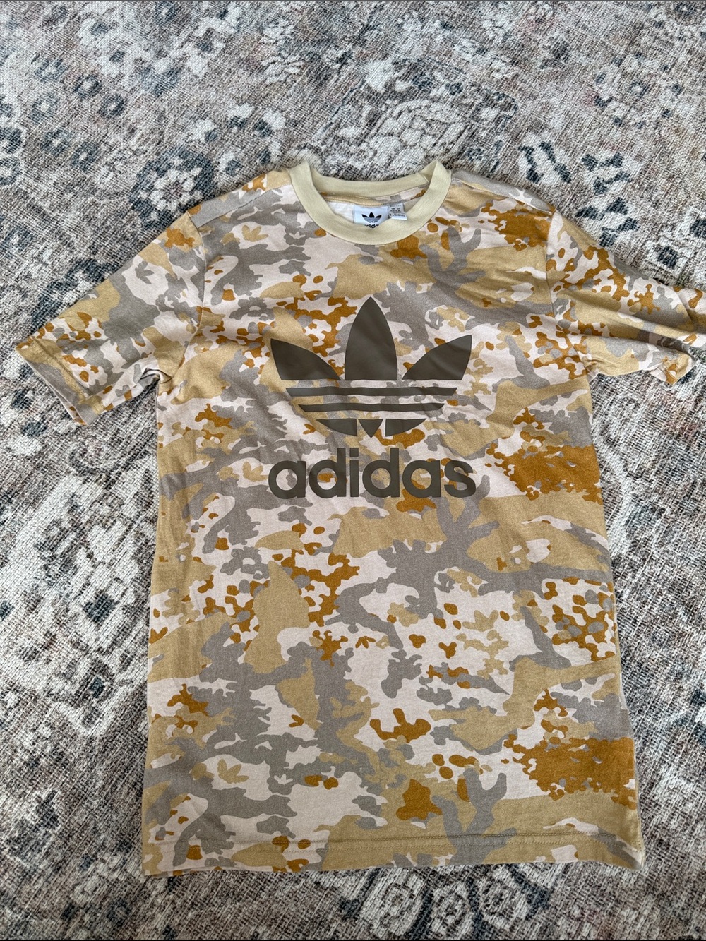 adidas Kids Camo Trefoil Tee - Tan, Gray, Gold